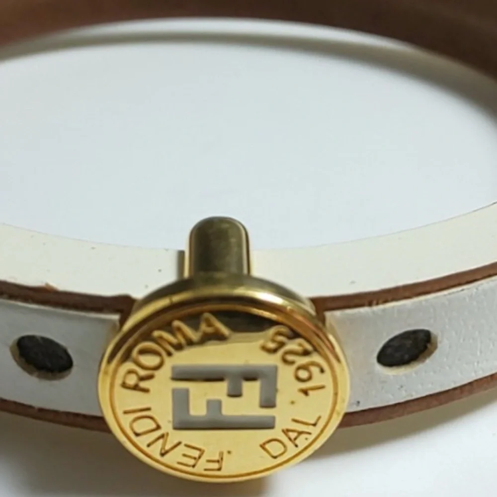 Fendi White Leather Vintage Bracelet with Gold Accent - EUC - Picture 2 of 9